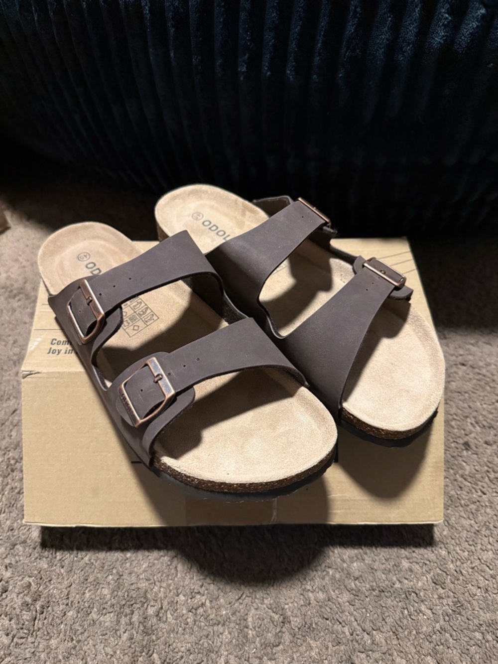 Double-strap Brown Slide Sandals with Buckles